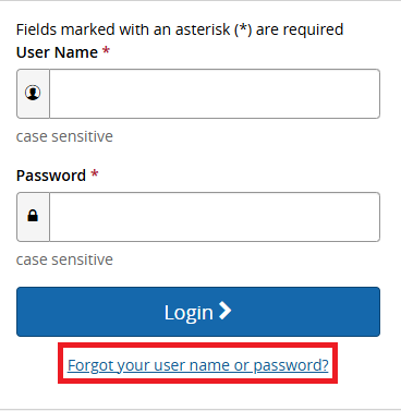 Click Forgot your user name or password? button