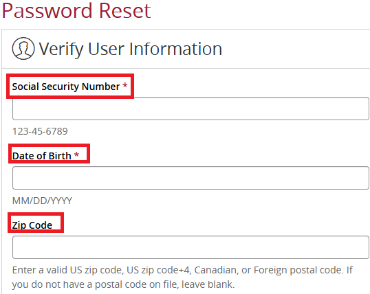 Enter SSN, Zip code, Date of birth in required fields